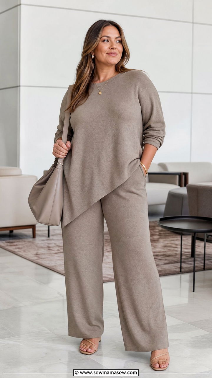 Plus Size Asymmetrical Top With Matching Pants - 20 plus size asymmetrical top outfit ideas