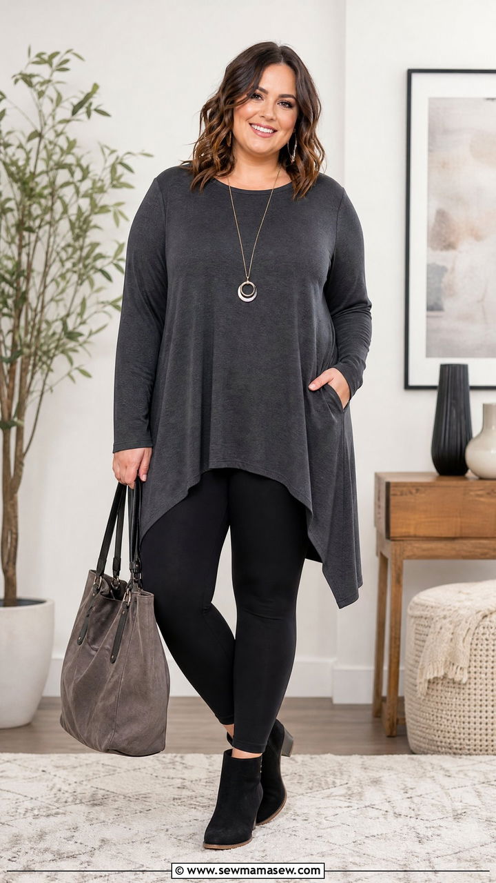 Plus Size Asymmetrical Tunic With Leggings - 20 plus size asymmetrical top outfit ideas