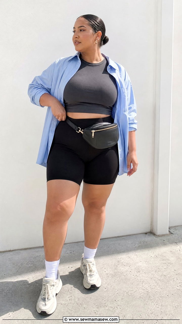 Plus Size Baby Tee With Biker Shorts - 20 plus size baby tee outfit ideas