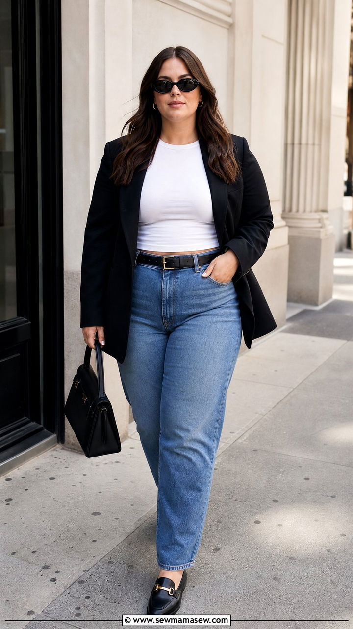Plus Size Baby Tee With Blazer And Jeans - 20 plus size baby tee outfit ideas