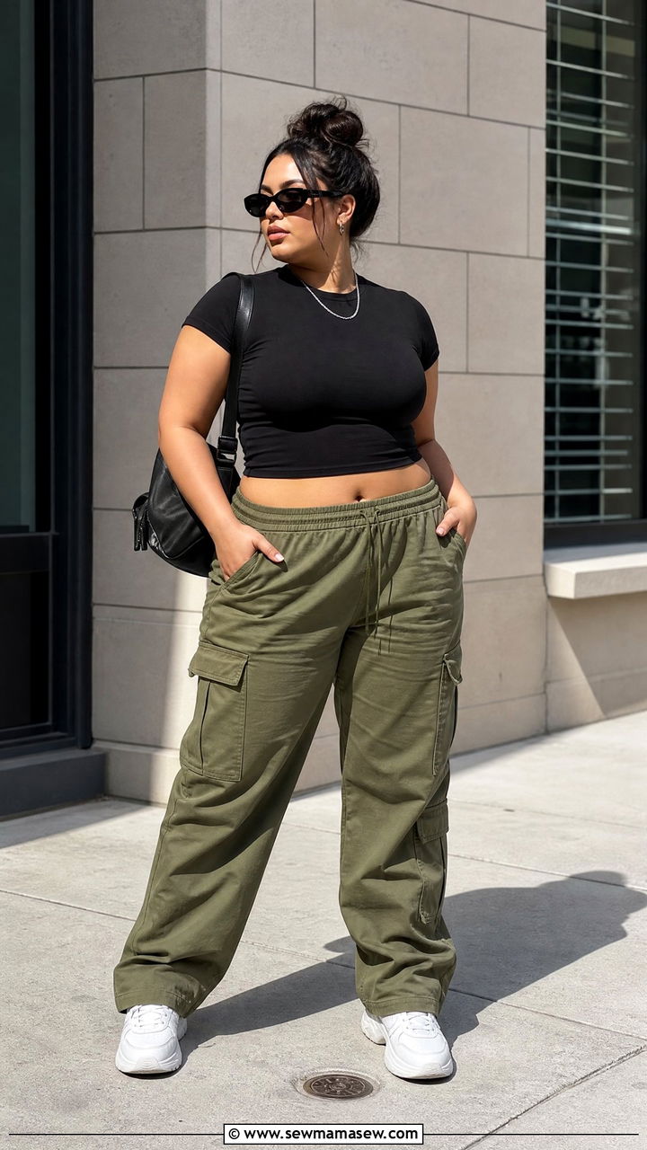Plus Size Baby Tee With Cargo Pants - 20 plus size baby tee outfit ideas