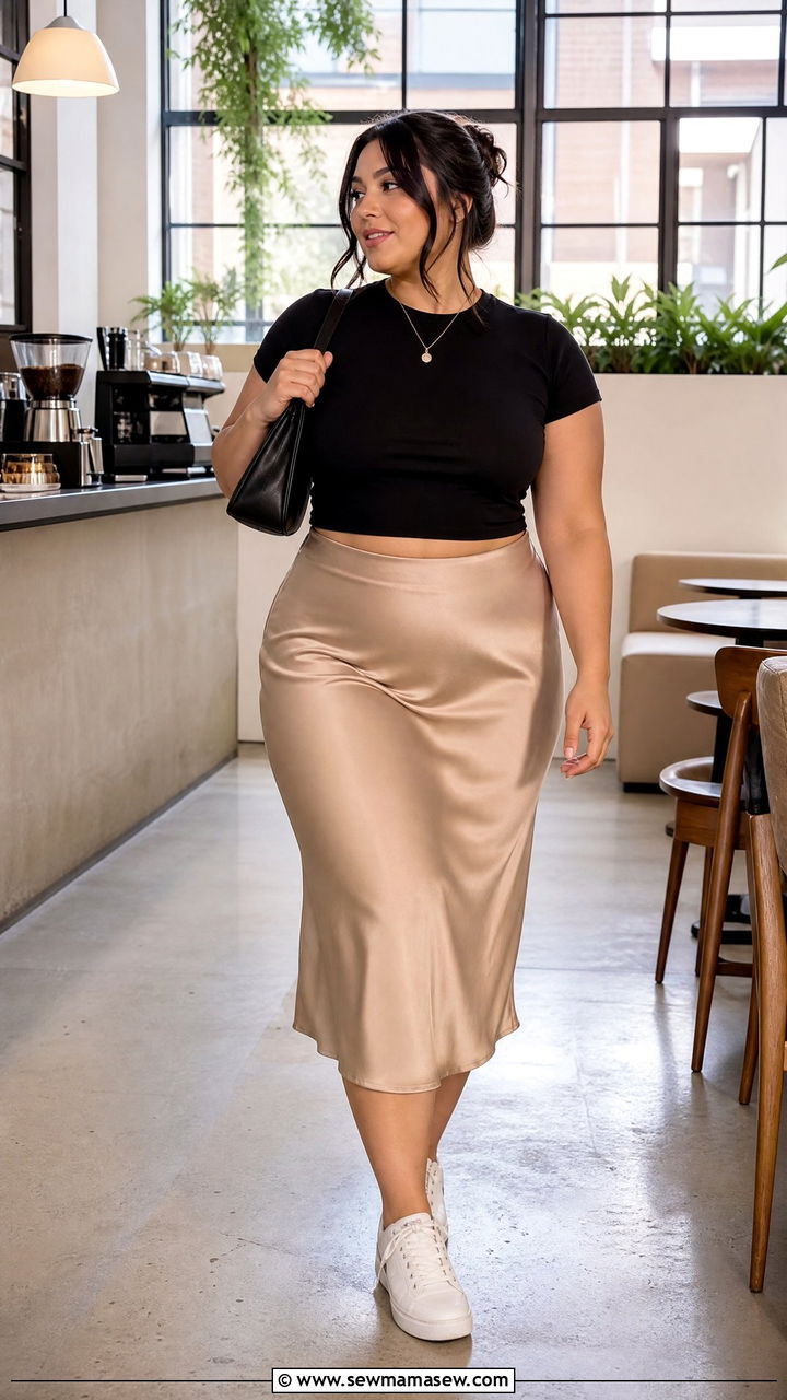 Plus Size Baby Tee With Slip Skirt - 20 plus size baby tee outfit ideas