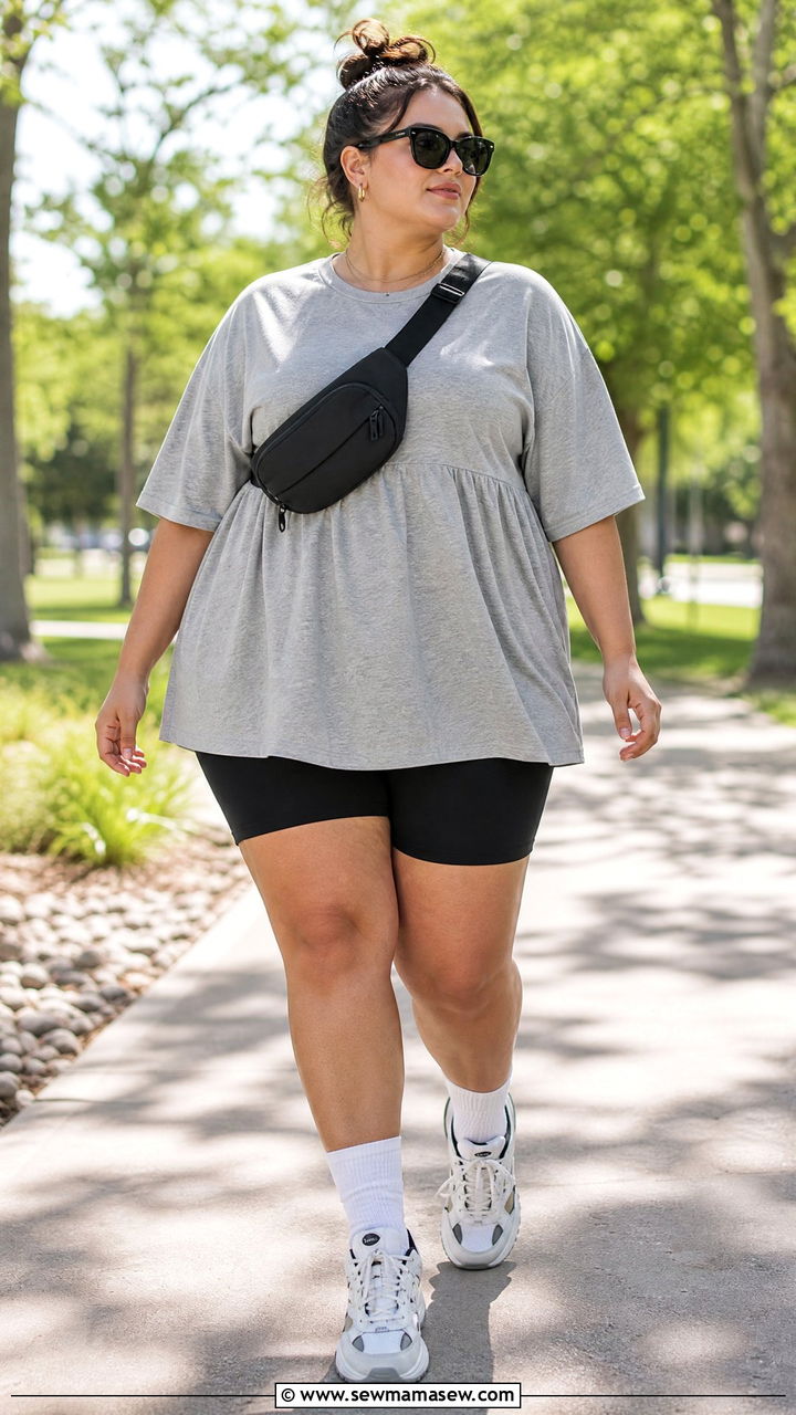 Plus Size Babydoll Top With Bike Shorts - 20 plus size babydoll top outfit ideas
