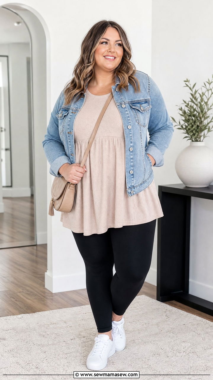 Plus Size Babydoll Top With Black Leggings - 20 plus size babydoll top outfit ideas