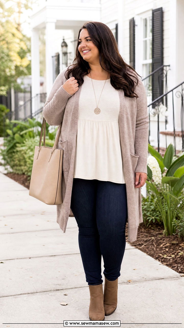 Plus Size Babydoll Top With Cardigan - 20 plus size babydoll top outfit ideas