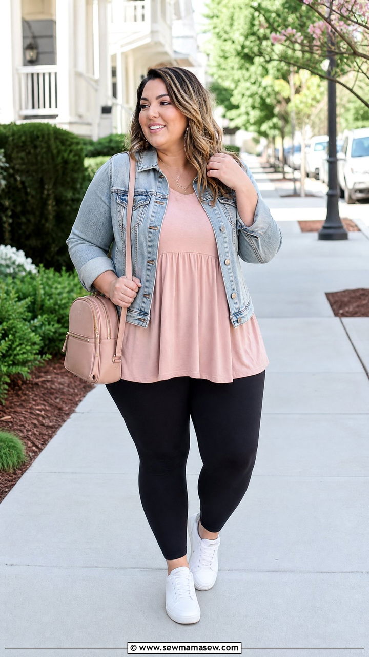 Plus Size Babydoll Top With Denim Jacket - 20 plus size babydoll top outfit ideas