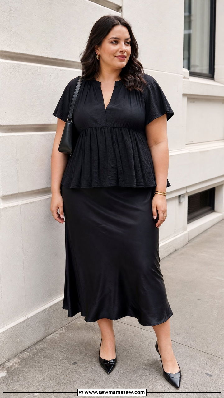 Plus Size Babydoll Top With Midi Skirt - 20 plus size babydoll top outfit ideas