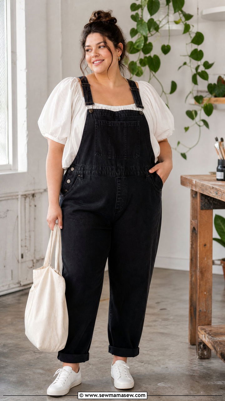 Plus Size Babydoll Top With Overalls - 20 plus size babydoll top outfit ideas