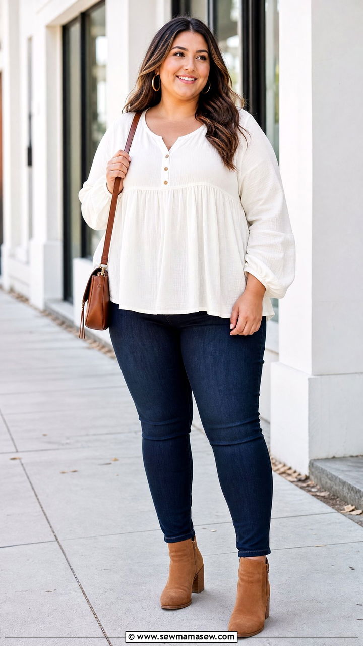 Plus Size Babydoll Top With Skinny Jeans - 20 plus size babydoll top outfit ideas