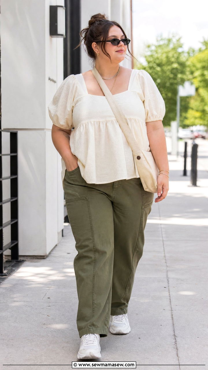 Plus Size Babydoll Top With Utility Pants - 20 plus size babydoll top outfit ideas