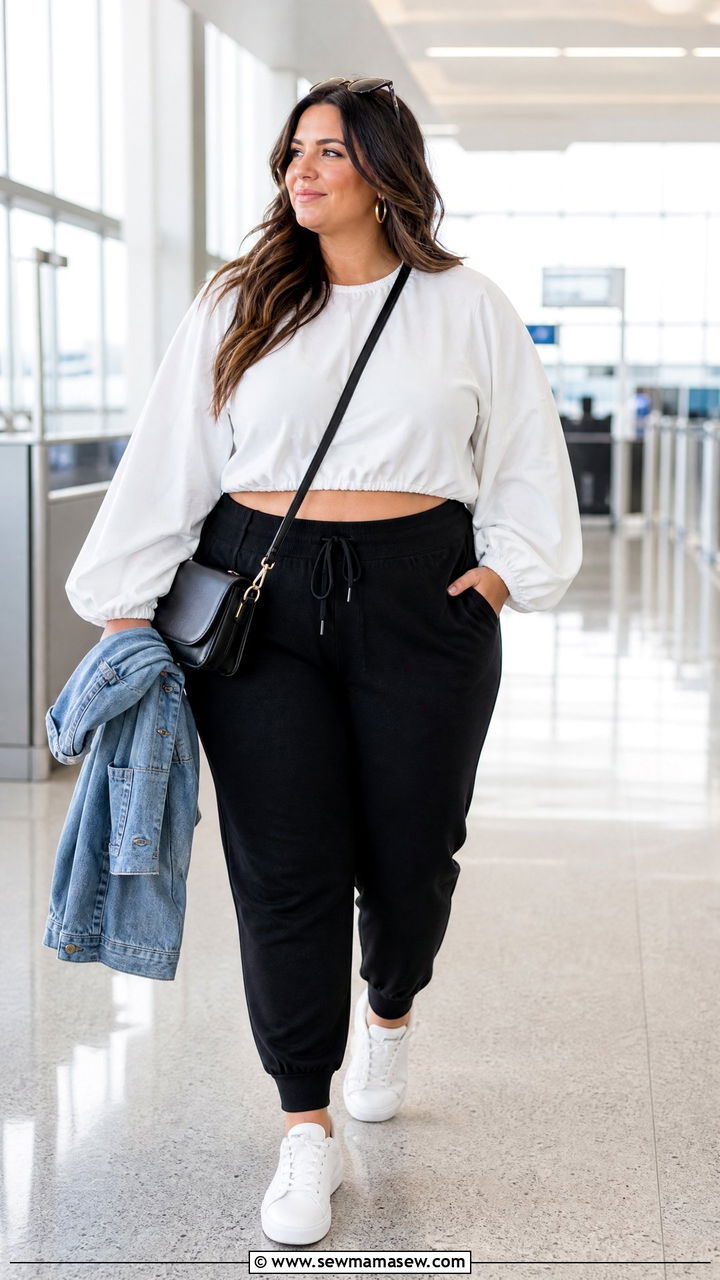 Plus Size Balloon Sleeve Top With Joggers - 20 plus size balloon sleeve top outfit ideas