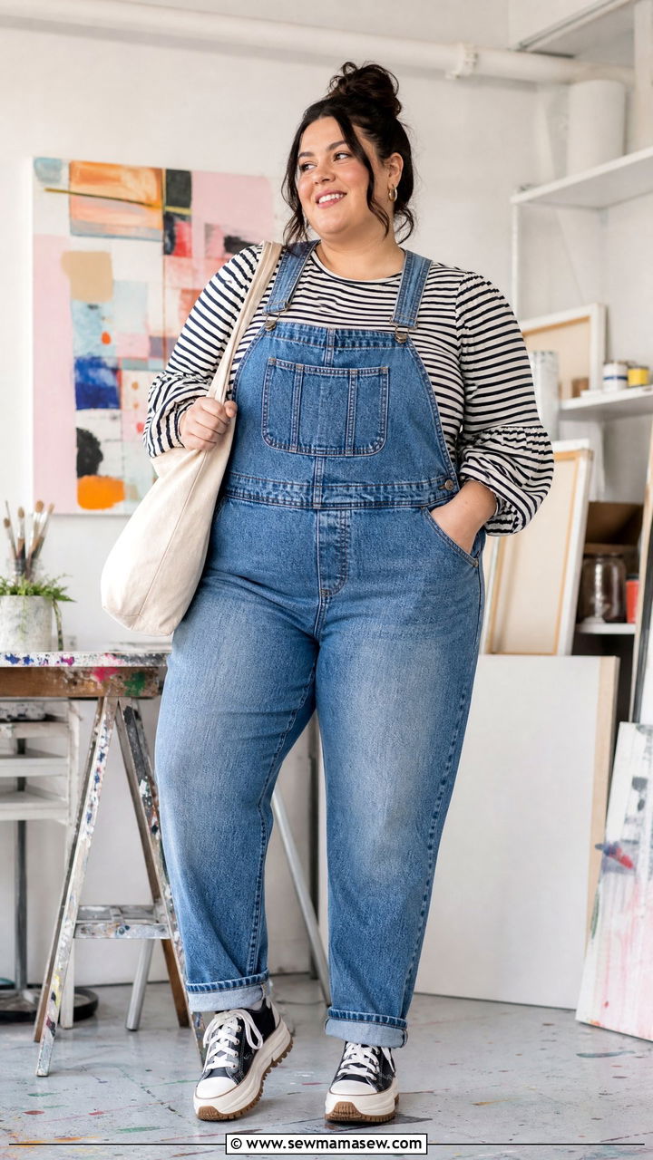 Plus Size Balloon Sleeve Top With Overalls - 20 plus size balloon sleeve top outfit ideas
