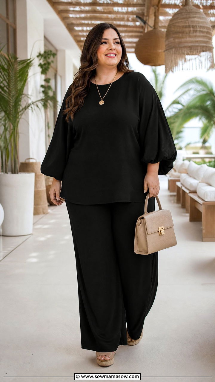 Plus Size Balloon Sleeve Top With Palazzo Pants - 20 plus size balloon sleeve top outfit ideas