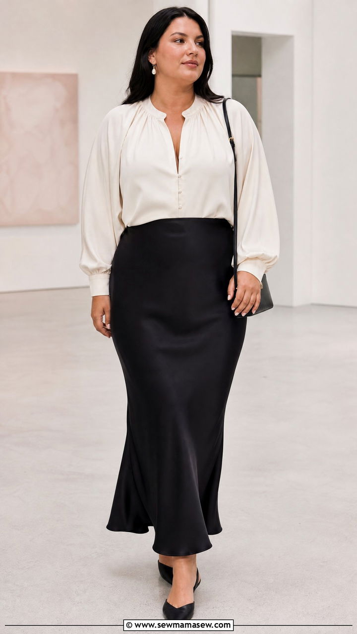 Plus Size Balloon Sleeve Top With Slip Skirt - 20 plus size balloon sleeve top outfit ideas