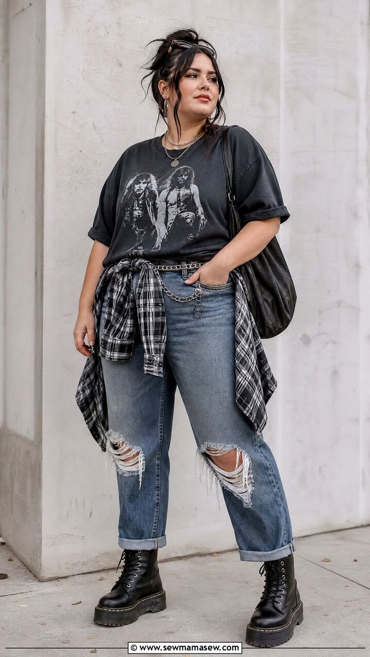 Plus Size Band Tee Grunge Outfit - 20 plus size grunge top outfit ideas