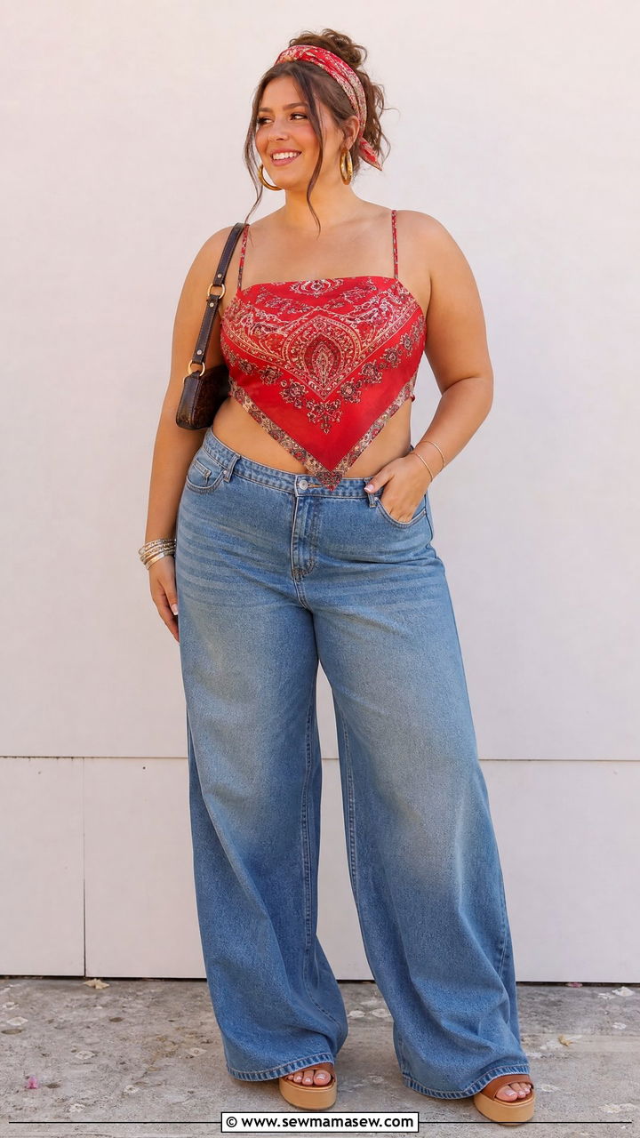 Plus Size Bandana Top Festival Outfit - 20 plus size festival top outfit ideas
