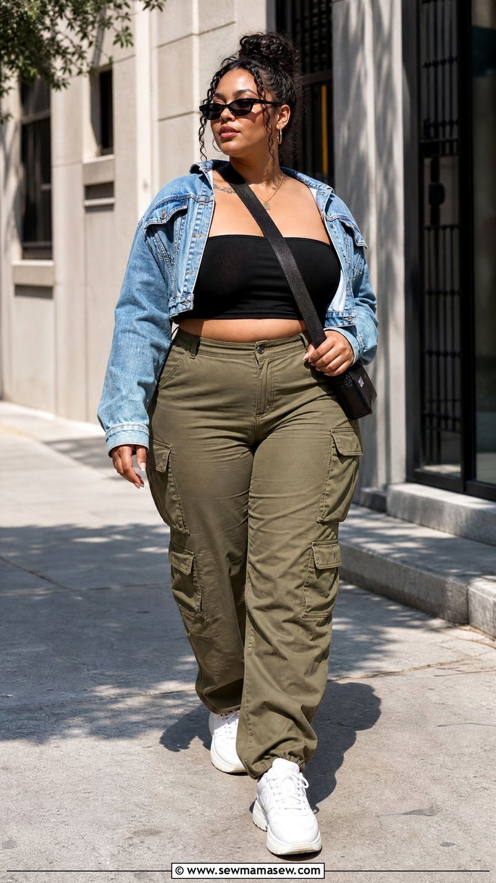 Plus Size Bandeau Top With Cargo Pants - 20 plus size bandeau top outfit ideas