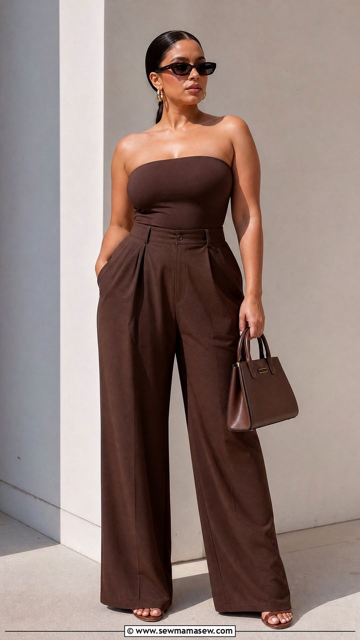 Plus Size Bandeau Top With Monochrome Outfit - 20 plus size bandeau top outfit ideas