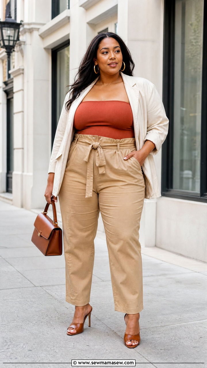 Plus Size Bandeau Top With Paperbag Waist Pants - 20 plus size bandeau top outfit ideas