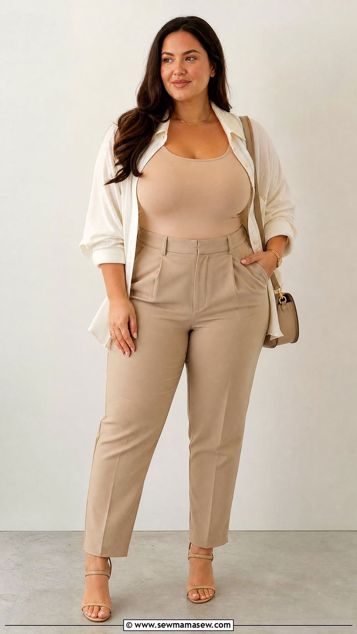 Plus Size Bandeau Top With Sheer Shirt And Trousers - 20 plus size bandeau top outfit ideas