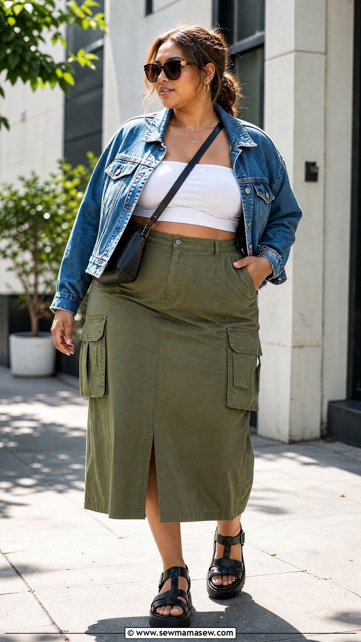 Plus Size Bandeau Top With Utility Skirt - 20 plus size bandeau top outfit ideas