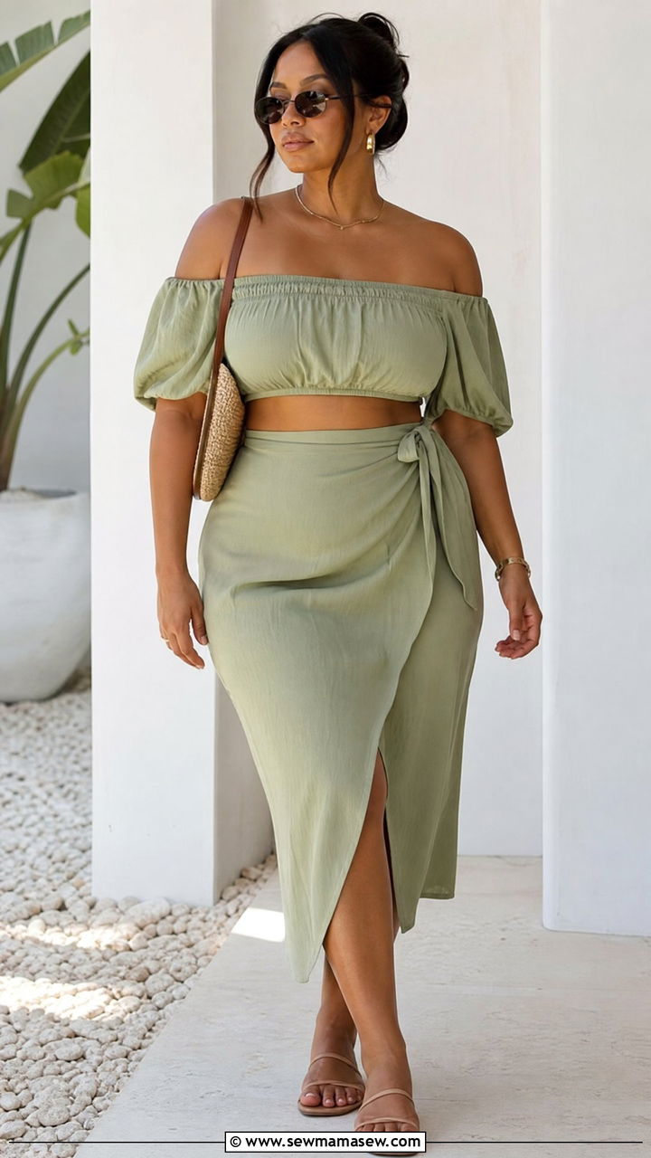 Plus Size Bardot Top With Matching Skirt - 20 plus size bardot top outfit ideas