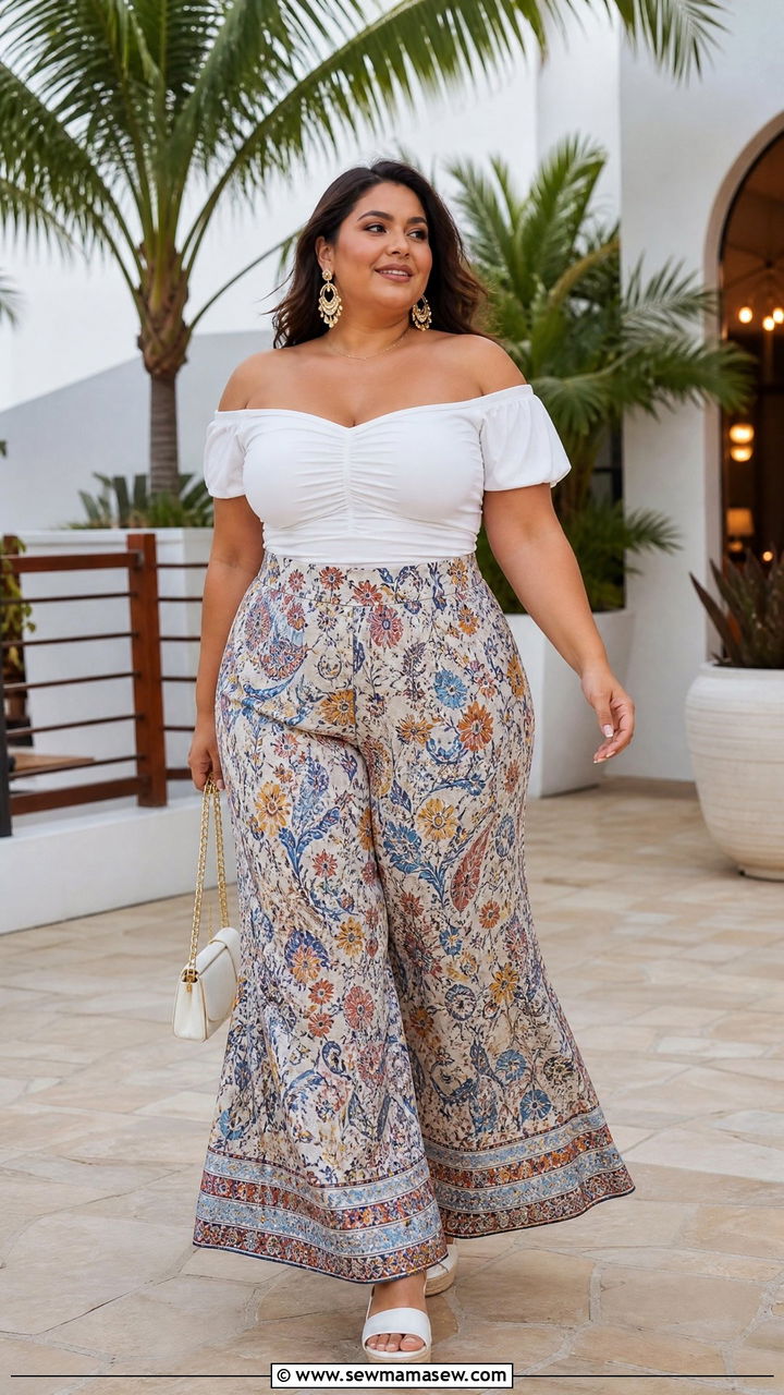 Plus Size Bardot Top With Palazzo Pants - 20 plus size bardot top outfit ideas