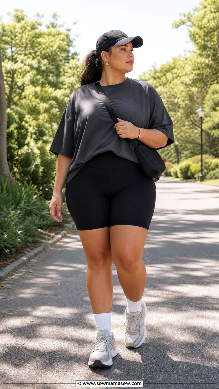 Plus Size Basic Tee With Bike Shorts - 20 plus size basic tee outfit ideas