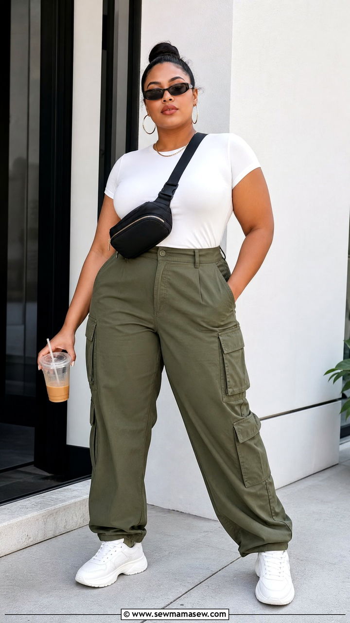 Plus Size Basic Tee With Cargo Pants - 20 plus size basic tee outfit ideas