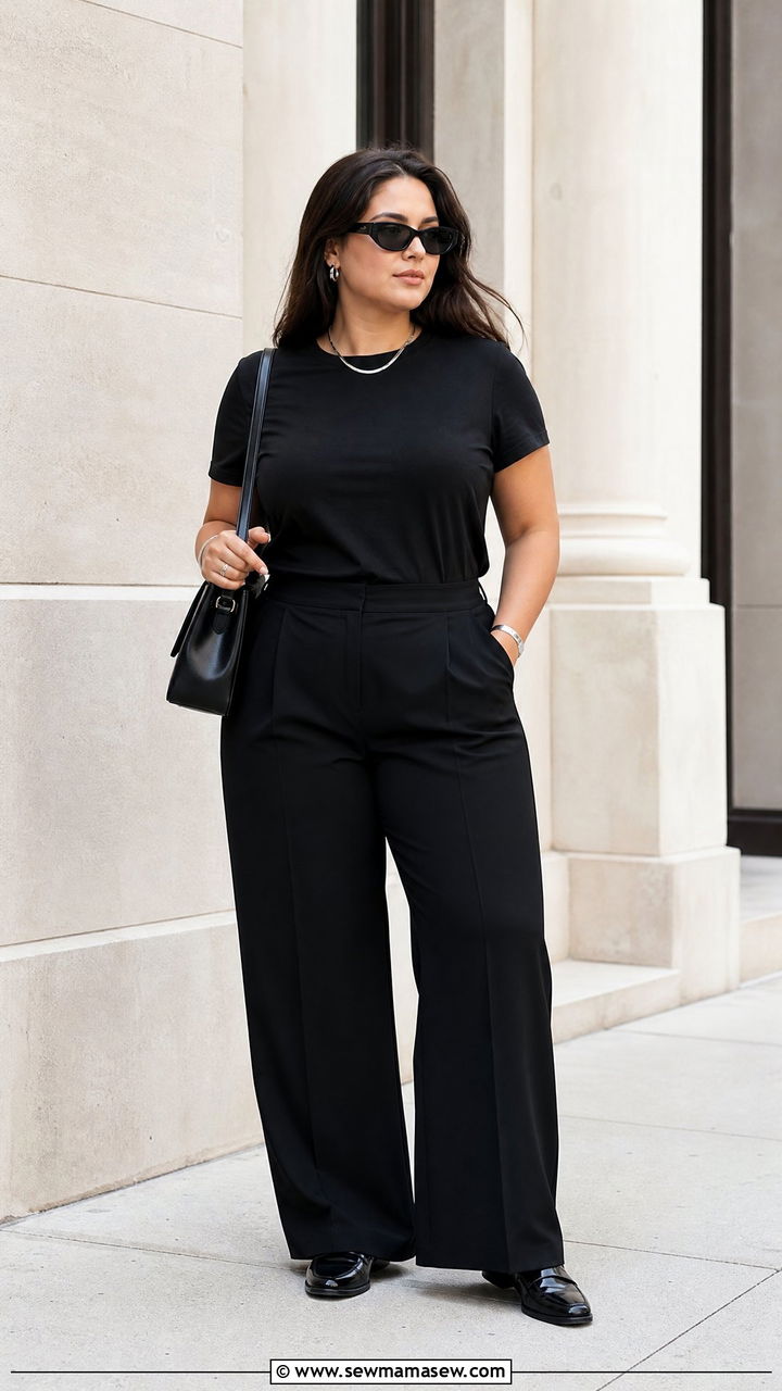 Plus Size Basic Tee With Monochrome Outfit - 20 plus size basic tee outfit ideas