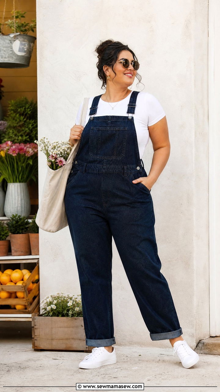 Plus Size Basic Tee With Overalls - 20 plus size basic tee outfit ideas