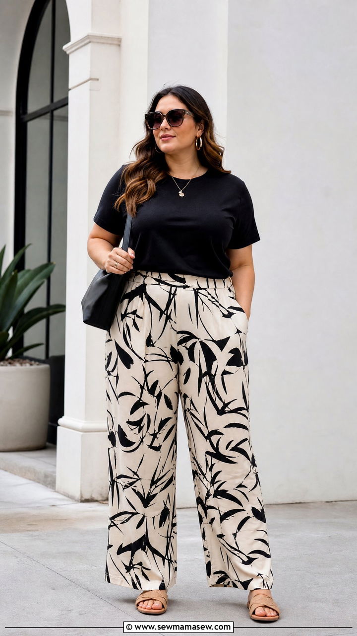 Plus Size Basic Tee With Printed Pants - 20 plus size basic tee outfit ideas
