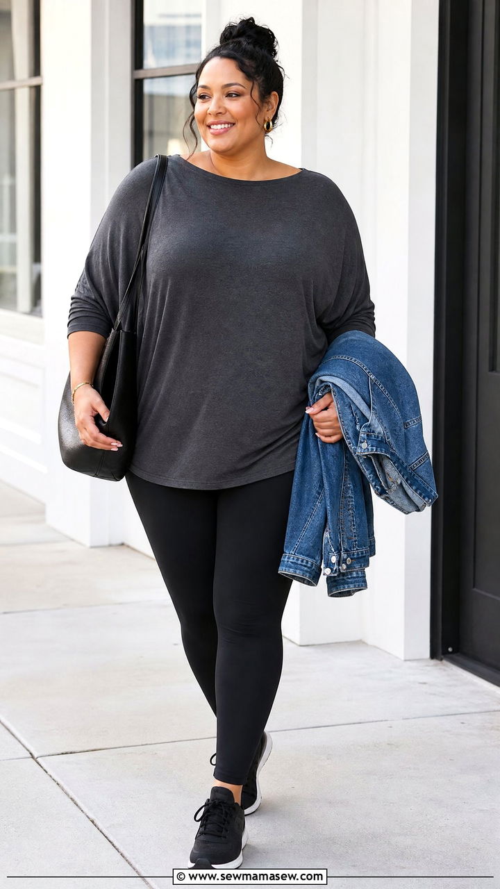 Plus Size Batwing Top With Black Leggings - 20 plus size batwing top outfit ideas