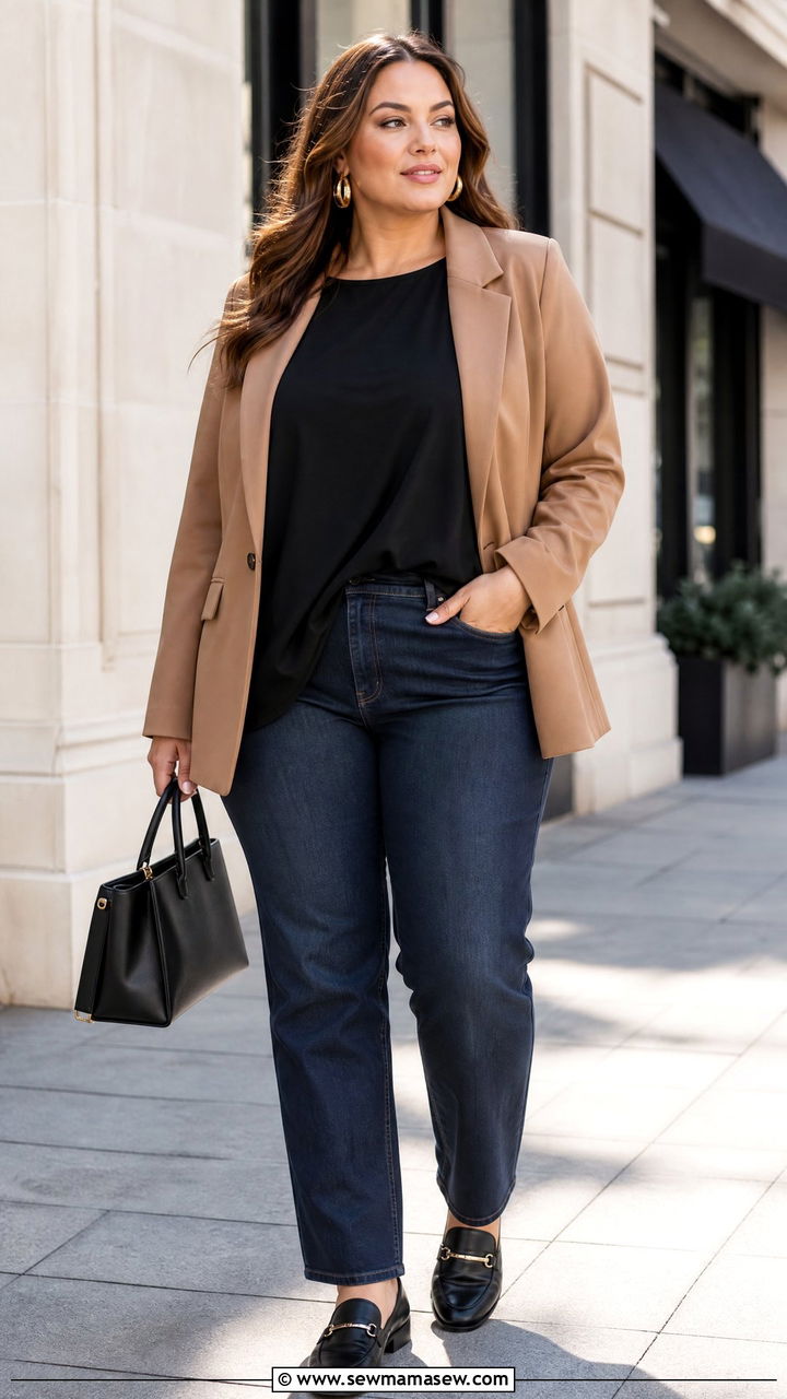 Plus Size Batwing Top With Blazer And Jeans - 20 plus size batwing top outfit ideas