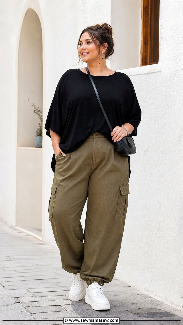 Plus Size Batwing Top With Cargo Pants - 20 plus size batwing top outfit ideas
