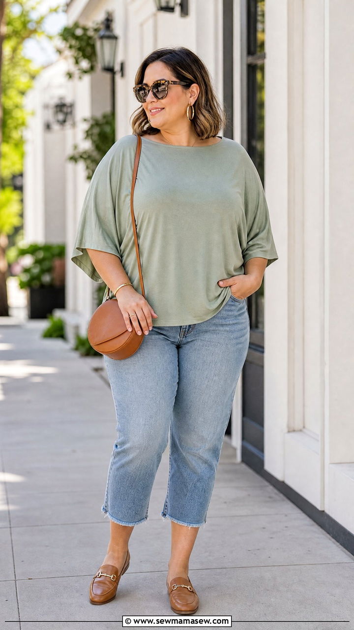 Plus Size Batwing Top With Cropped Jeans - 20 plus size batwing top outfit ideas