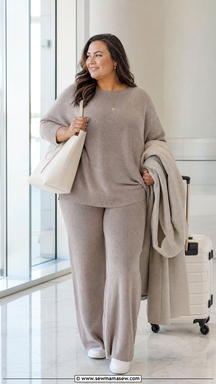 Plus Size Batwing Top With Matching Knit Pants - 20 plus size batwing top outfit ideas
