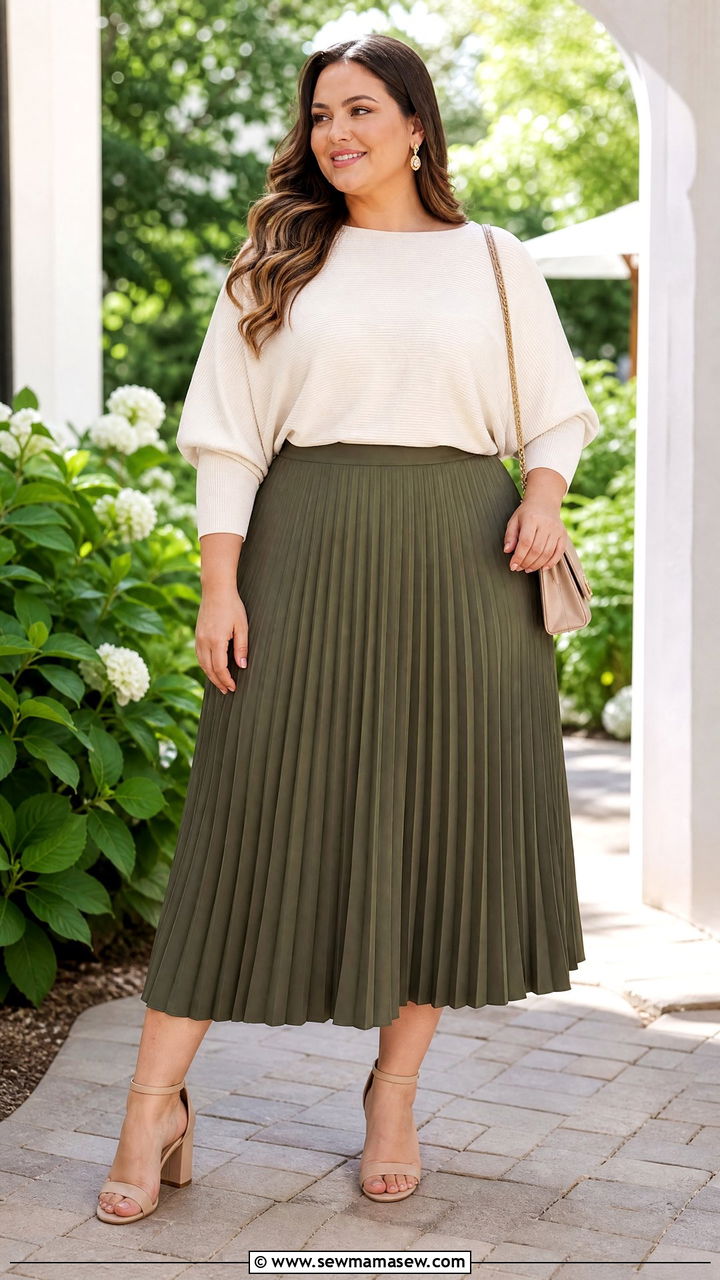 Plus Size Batwing Top With Midi Skirt - 20 plus size batwing top outfit ideas