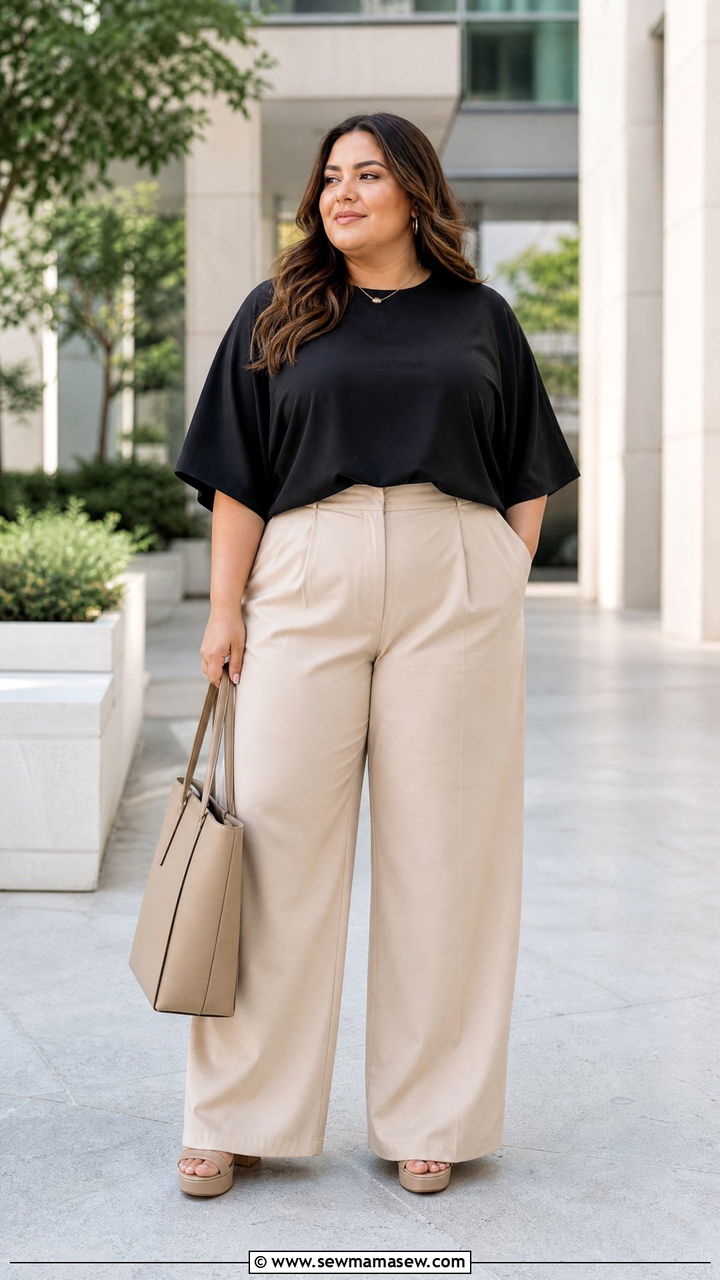 Plus Size Batwing Top With Wide Leg Pants - 20 plus size batwing top outfit ideas