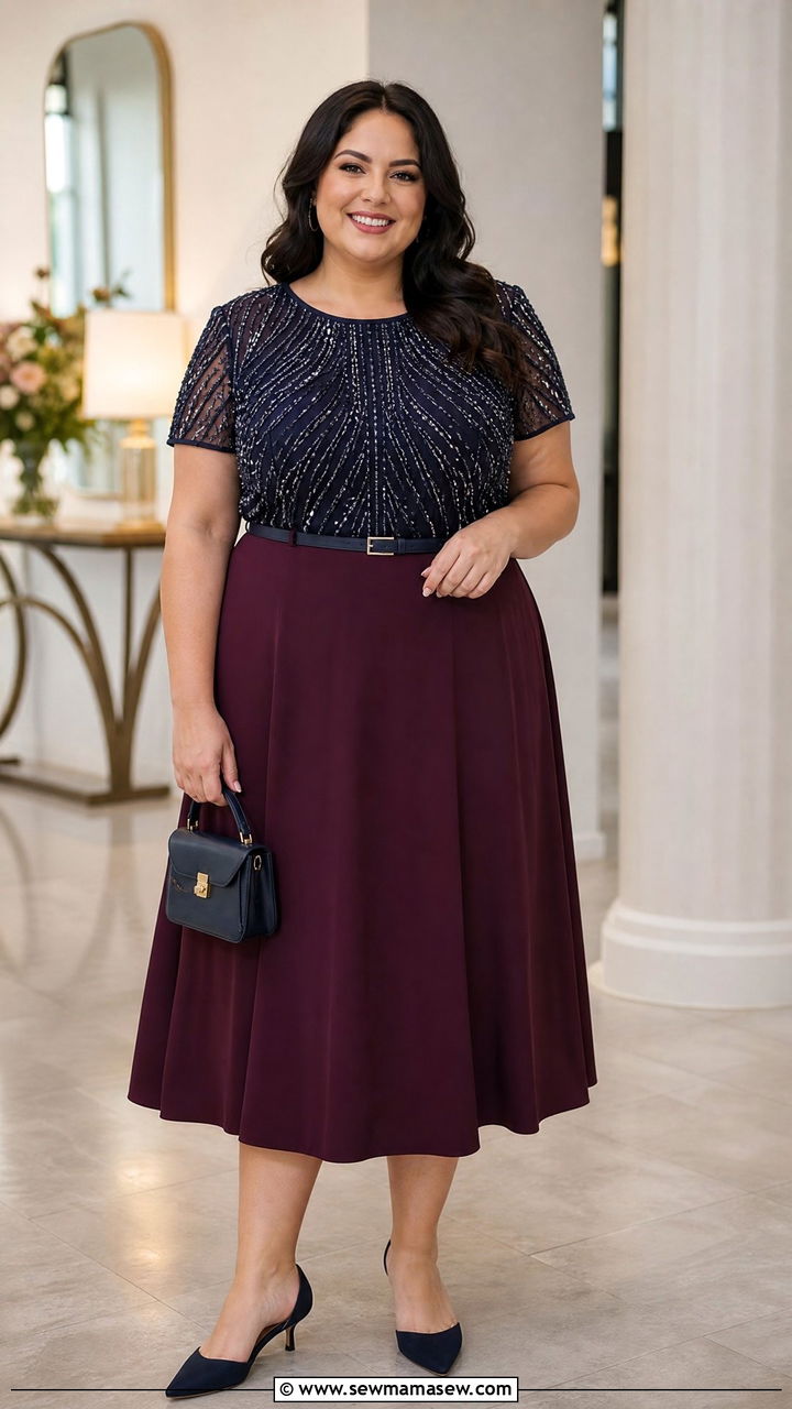Plus Size Beaded Top With A Line Skirt - 20 plus size beaded top outfit ideas