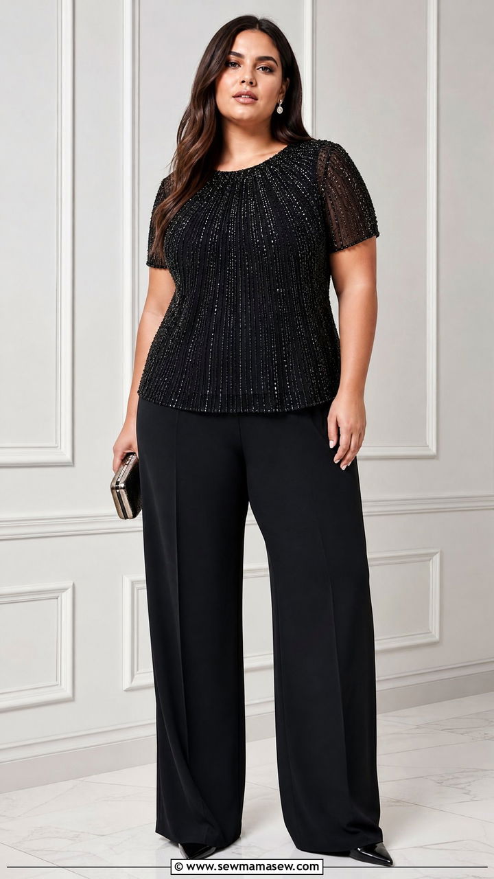 Plus Size Beaded Top With Matching Color Pants - 20 plus size beaded top outfit ideas