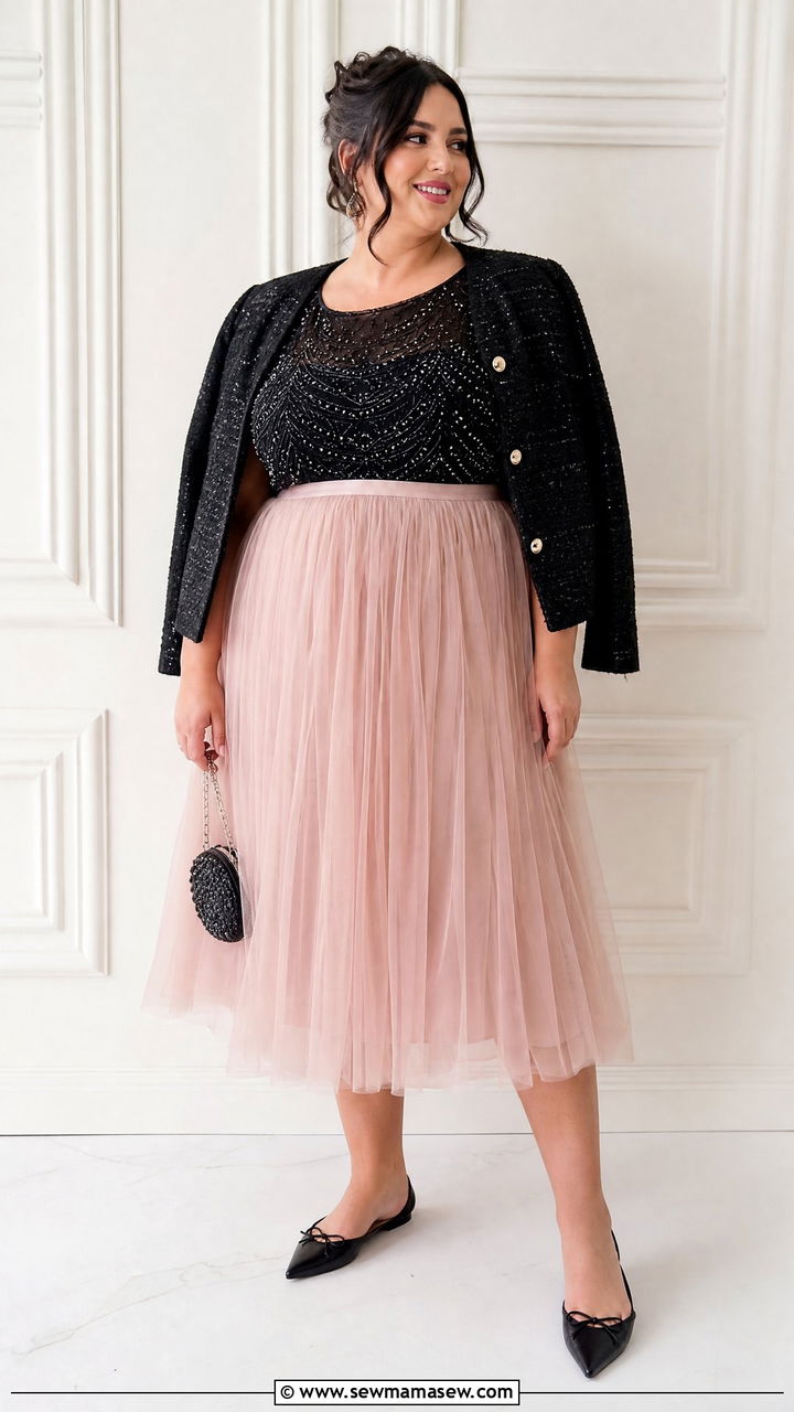 Plus Size Beaded Top With Tulle Skirt - 20 plus size beaded top outfit ideas