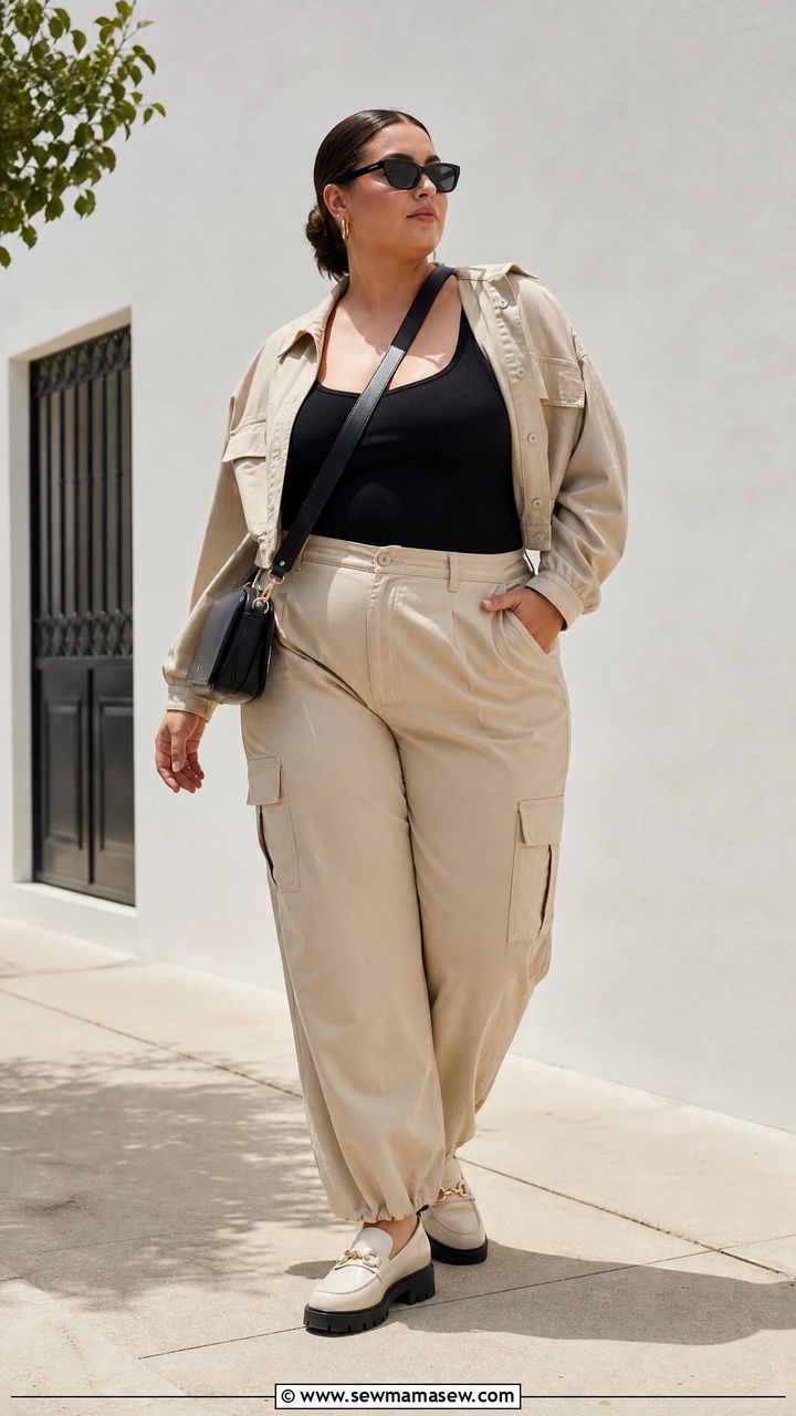 Plus Size Beige Utility Outfit - 20 plus size beige outfit ideas