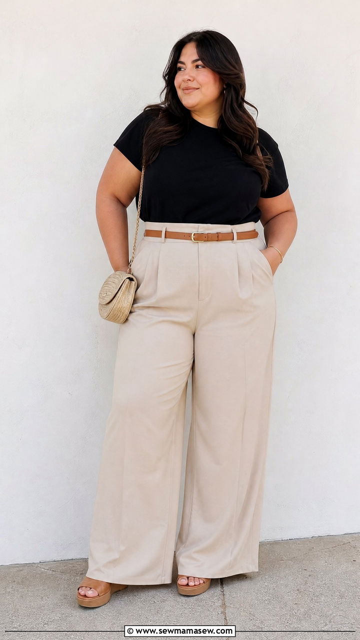 Plus Size Beige Wide Leg Pants Outfit - 20 plus size beige outfit ideas