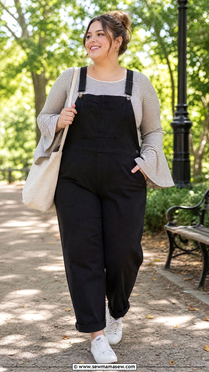 Plus Size Bell Sleeve Top With Overalls - 20 plus size bell sleeve top outfit ideas