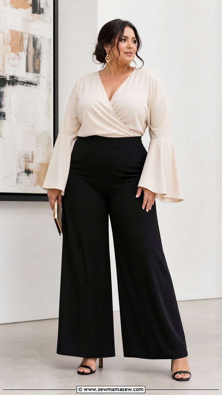 Plus Size Bell Sleeve Top With Palazzo Pants - 20 plus size bell sleeve top outfit ideas