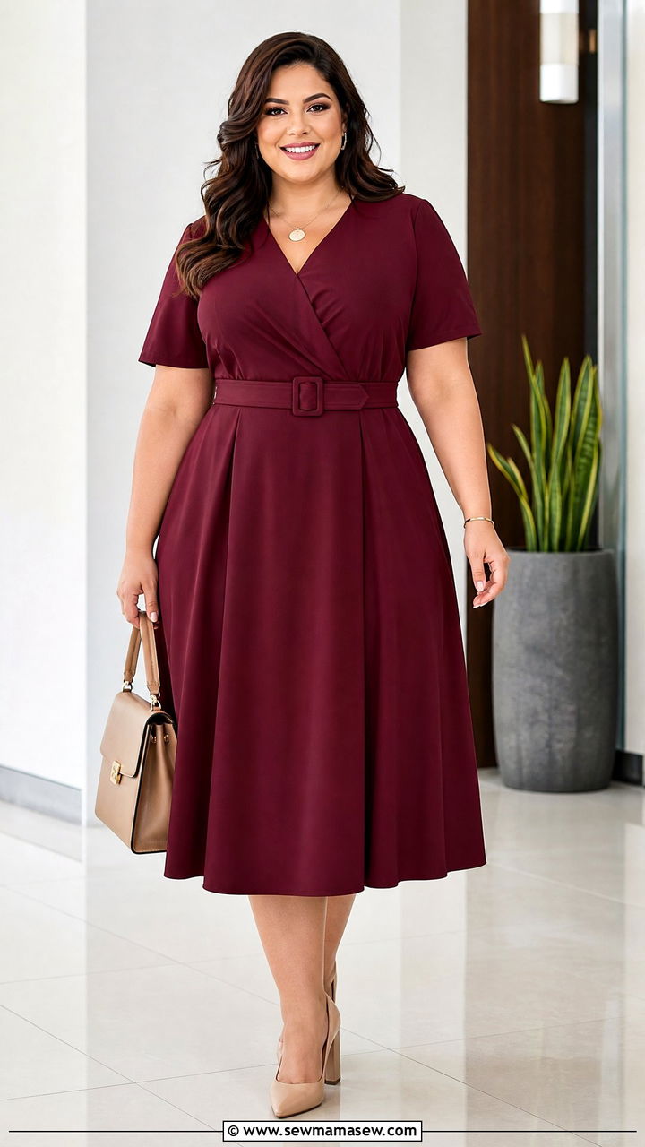 Plus Size Belted A Line Dress With Block Heels - 20 plus size a-line dress outfit ideas