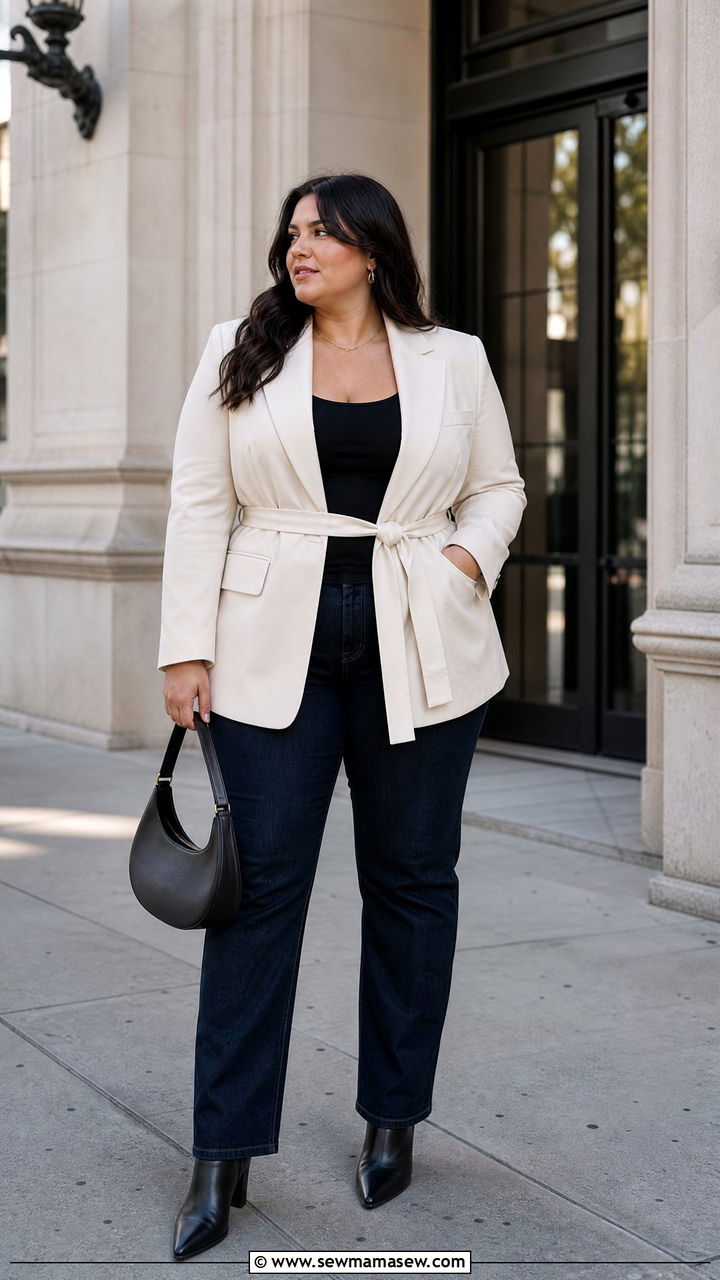 Plus Size Belted Blazer Outfit - 20 plus size outfits to accentuate waist