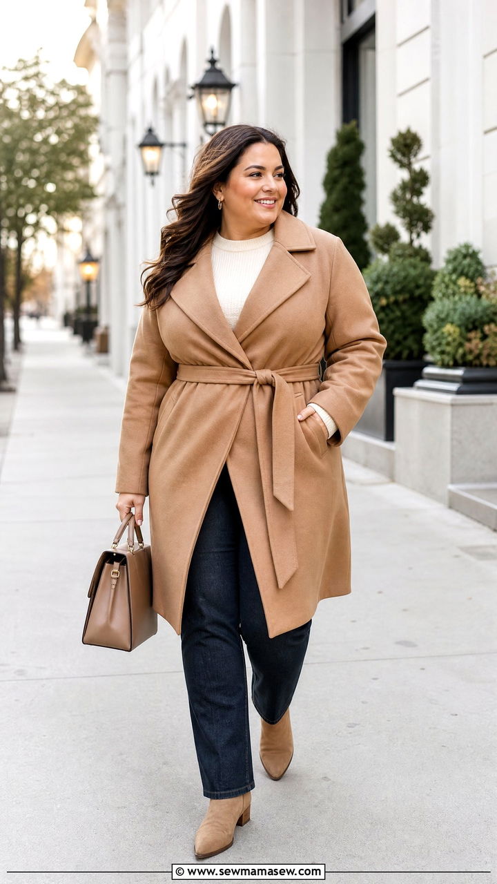 Plus Size Belted Coat Outfit - 20 plus size outfits to accentuate waist