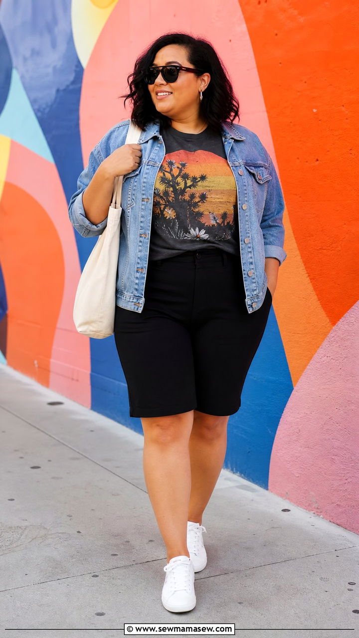 Plus Size Bermuda Shorts With Graphic Tee Outfit - 20 plus size bermuda shorts outfit ideas